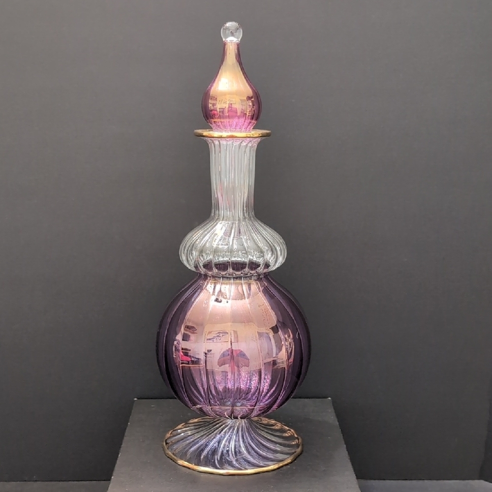 Vintage Egyptian Hand blown Art Glass Decanter with Stopper.